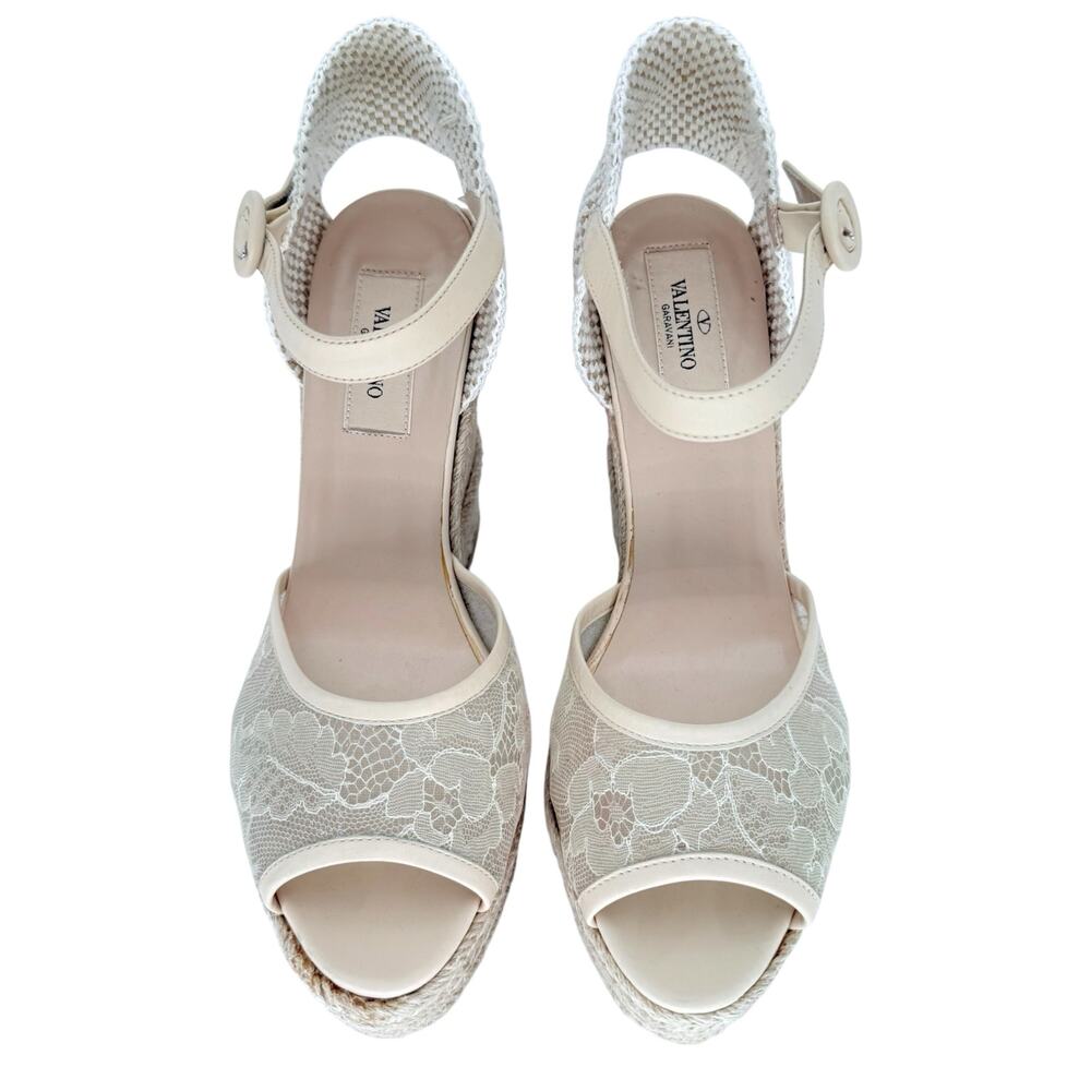 VALENTINO GARAVANI Mesh Lace Leather Espadrille Wedge EU 39 US 9 Platform Sandal - Picture 6 of 12